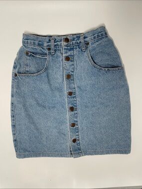 High-Waist Vintage Sz 6 Light Blue Denim Button-Down Mini Skirt